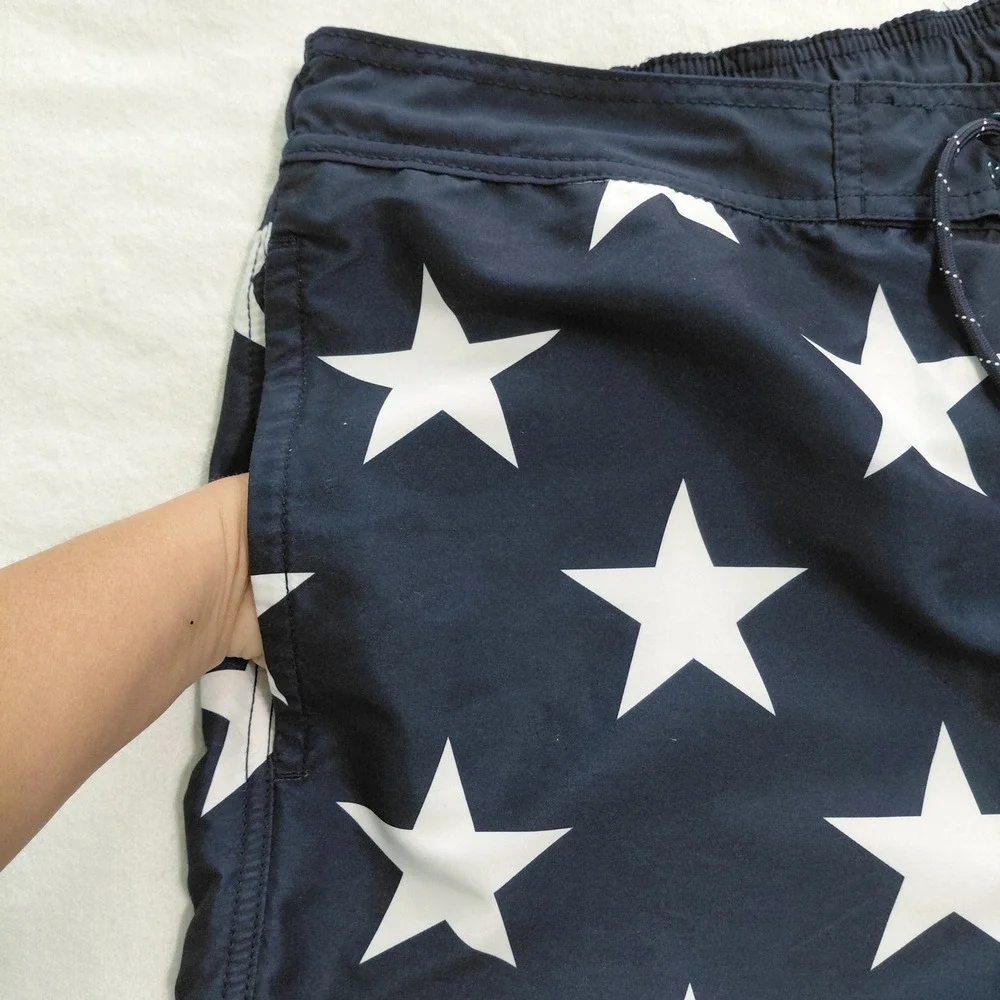 St Johns Bay Mens American Flag Swim Trunks XL Stars Stripes Board Shorts Red